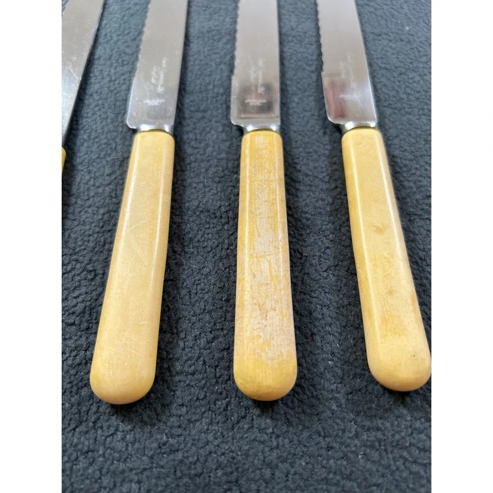 Vintage Smith Seymour Ltd Sheffield Stainless Knives Faux Bone Handle Set of 5